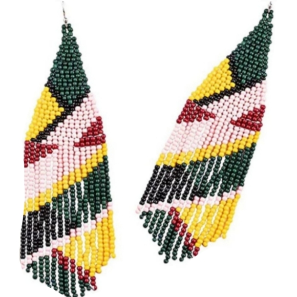 Long 5.5" Pink Multicolor Abstract Color Blocked Earrings Beaded Oversized New - Picture 1 of 5